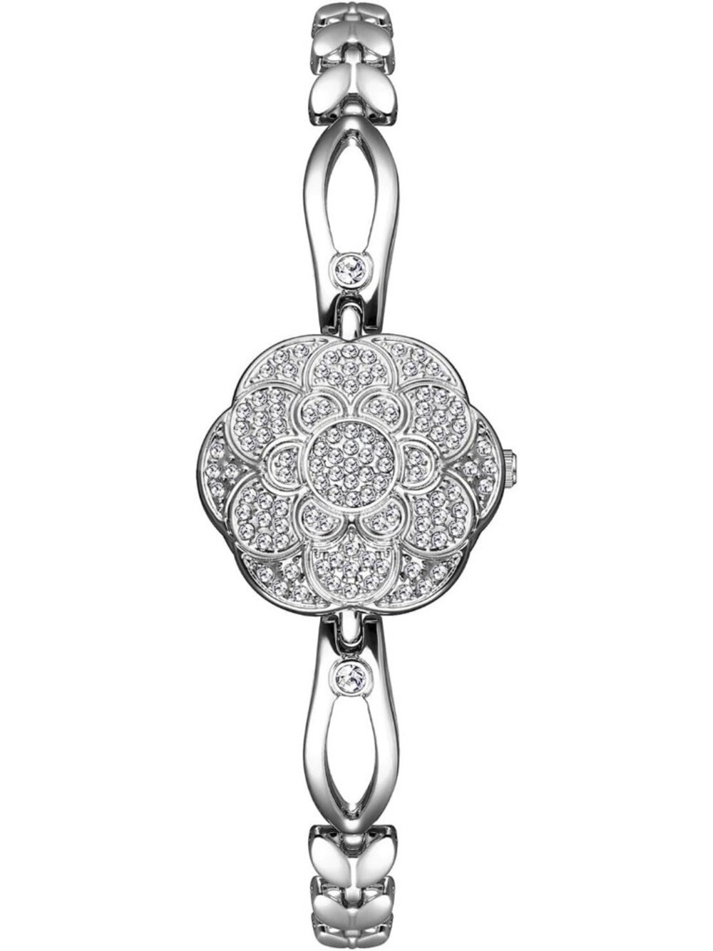 Women's Silver Flower-Shaped Diamond Flip Fashion Luxury Bracelet Dress Watch